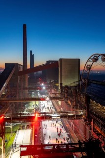 Ice rink at the Zollverein coking plant, Zollverein World Heritage Site, Essen, Germany, Europe