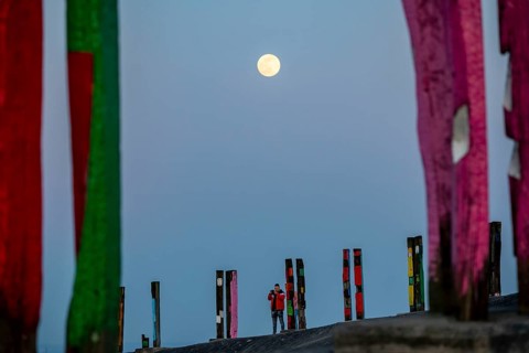 The Haniel spoil tip, 185 metre high spoil tip, at the Prosper Haniel mine, closed in 2019, artwork