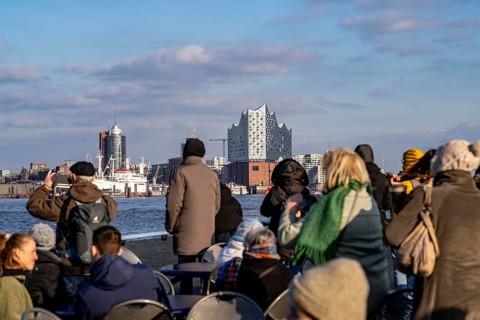 Trip with the Hadag harbour ferry on the Elbe, Elbe Philharmonic Hall, museum ship Cap San Diego,