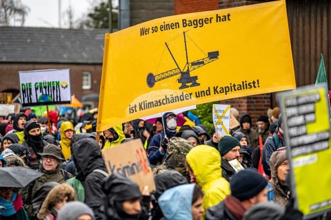 Demonstration against the demolition of the lignite village of Lützerath, from the village of