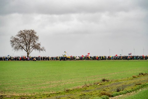 Demonstration against the demolition of the lignite village of Lützerath, from the village of