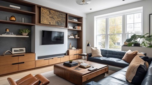 Custom contemporary livingroom upgrade interior, generative AI, AI generated