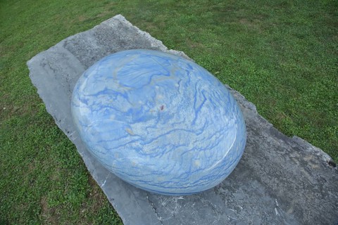 Sculpture stone drop by Livia Kubach and Michael Kropp 2024, oval blue quartz, stone, smooth, cut,