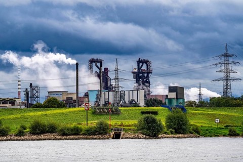 Thyssenkrupp Steel steelworks in Duisburg-Bruckhausen, blast furnaces 8 and 9, Rhine, Duisburg,