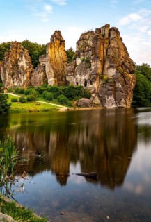 The Externsteine, a sandstone rock formation, Wiembecketeich, in the Teutoburg Forest, near
