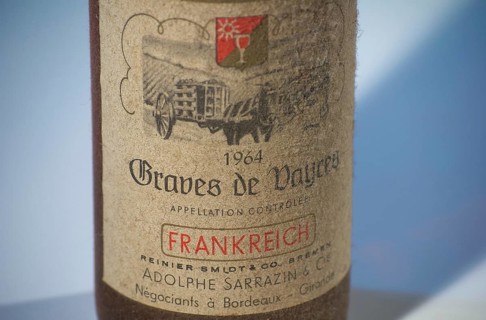 Red wine Bordeaux, France, 1964, Graves des Vayres, old bottles, cellar find, Europe