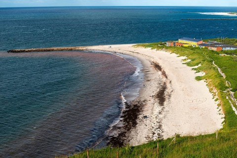 View from the Oberland, Youth Hostel, House of Youth in the Unterland on the North Beach, red water