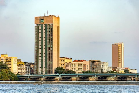 City of Recife in Pernambuco with its traditional bridges over the Capibaribe River, Recife,