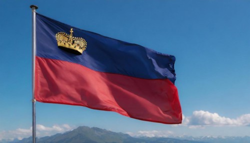 The flag of Liechtenstein flutters in the wind