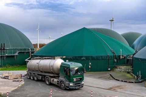 Biogas plant, the gas is produced from various biomass, including waste from the food industry,