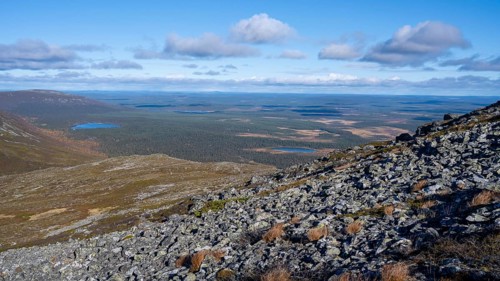 Autumn landscape, view of lake landscape, Pallas-Yllästunturi National Park, Lapland, Finland,