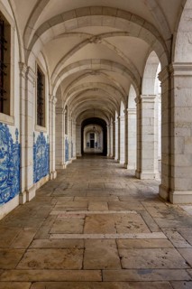 Church and Monastery of Sao Vicente de Fora, Cloister gallery with azulejo painted tiles, Lisbon,