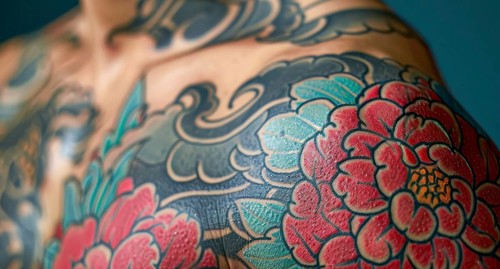A person covered with a tattoo all over his body, AI generated