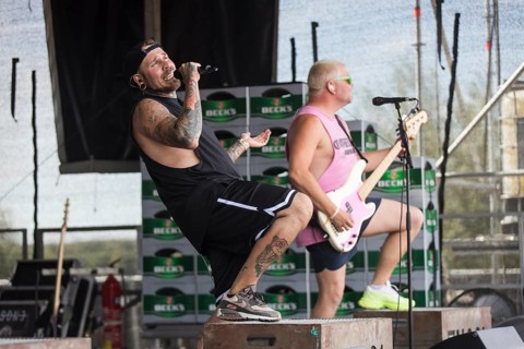 Matthias Engst (singer) and Chris Wendel (bassist) from the band Engst on the beach in front of the