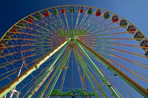 Jupiter Ferris wheel in the morning under a blue sky, Cranger Kirmes, Herne, Ruhr area, North