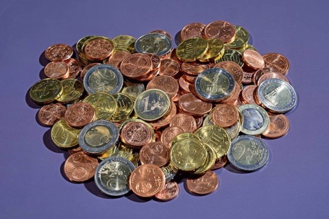 Euro coins, small change, a pile of money