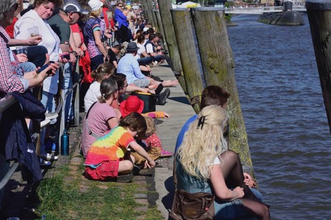 Europe, Germany, Hamburg, Elbe, Harbour Birthday, Spectators at the Elbquai, Europe