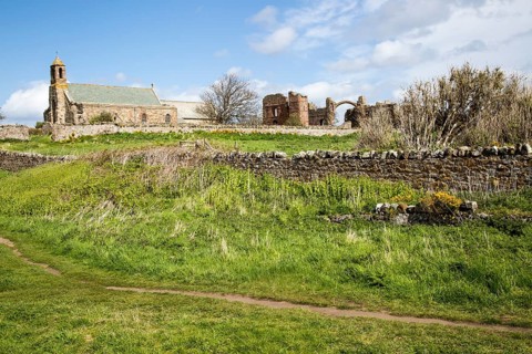Church and abbey ruins Holy Island, Lindisfarne, Northumberland, England, United Kingdom, Europe