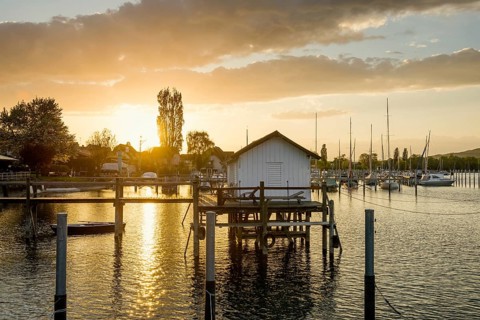Harbour, sunset, Bodman, Lake Constance, Constance County, Baden-Württemberg, Germany, Europe