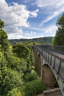 Tourists on Pontcysyllte Aqueduct, navigable trough bridge, Llangollen Canal, Llangollen, UNESCO