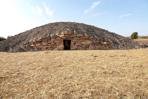 Modern-day neolithic style long Barrow burial chamber for storing cremation urns All Cannings, near