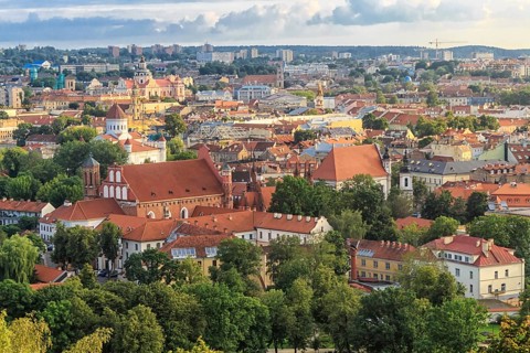 Evening panorama of the city. The historic center of Vilnius