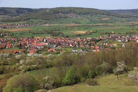 View from the Walberla rock to Ebermannstadt, district of Forchheim, Upper Franconia, Bavaria,