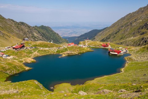 Romania: Lake Balea (Romanian: Balea Lac) from above. The lake is located at the summit of the