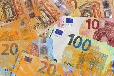 Symbolic image: Burning euro notes (euro banknotes) as a symbol of wasted money