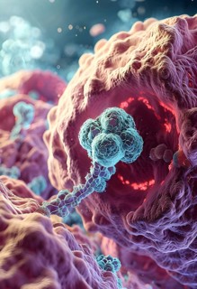 Three dimensional render of metastasis of cancerous tumor, AI generated