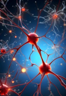 Visualization of neurons firing neurotransmitters in the synaptic gap, AI generated