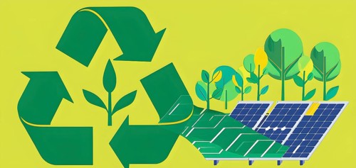Recycling symbol morphing into growing plants and solar cells to symbolize the transformation of