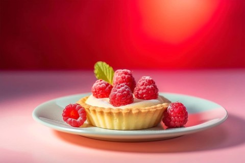 Raspberry fruit tartlet on plate. KI generiert, generiert AI generated