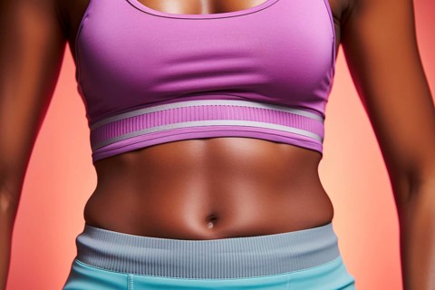 Close up of african american woman's waist in sport clothes. KI generiert, generiert AI generated