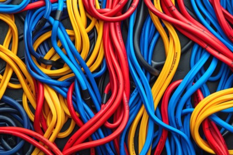 Data cable, power cable, cable clutter, cable clutter, in different colours, format-filling, AI