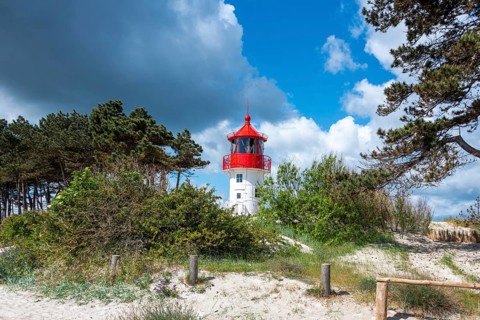 The Gellen lighthouse rises at the southern tip of the island of Hiddensee, Vorpommersche