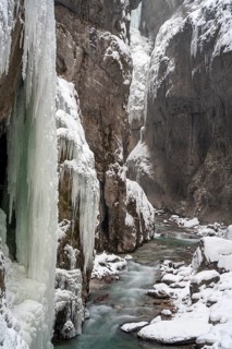 Icicle in a gorge, gorge, winter, ice, snow, river, Partnachklamm, Garmisch-Partenkirchen, Upper