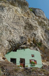 Unique green house without roof embedded in a limestone rock face with floral decoration, Kallmünz,