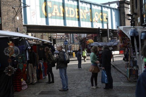 Camden Lock painted railway bridge, London