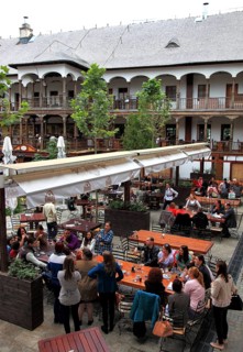 Bucharest, city centre, building, courtyard of the Hanul lui Manuc now houses restaurants, former