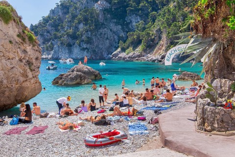 Marina Piccola bay on the south coast of the island, Capri, Campanian Archipelago, Gulf of Naples,