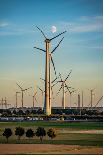 Wind farm near Bad Wünnenberg, Ostwestfalen Lippe, along the A44 motorway, North Rhine-Westphalia,