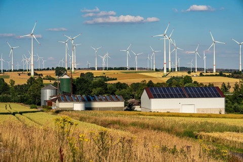 Wind farm near the East Westphalian town of Energiestadt Lichtenau, agricultural business with