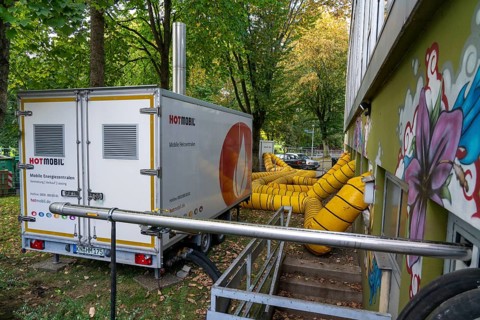 Water damage restoration, dehumidification, after flooding of a building, vacuum drying, indoor