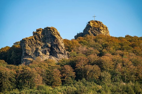 The Bruchhauser Steine, in the Hochsauerland district, rock formations with four main rocks, on the