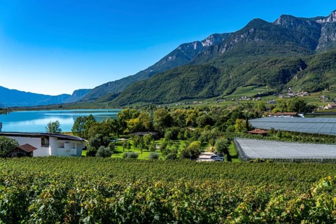 Lake Kaltern, near the village of Kaltern, in the Adige Valley in South Tyrol, one of the two