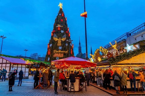 Christmas market in Dortmund, Hansaplatz, the market with the largest Christmas tree in the world,