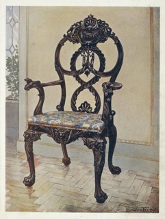 Furniture around the turn of the century 1900, Carved early Chippendale chairman's chair (1910,