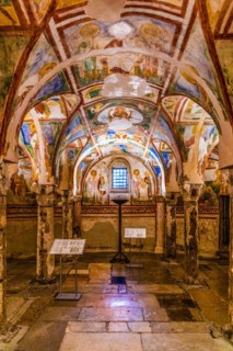 Crypt of frescoes from the 9th century under the main altar, Cripta degli Affreschi, Basilica of