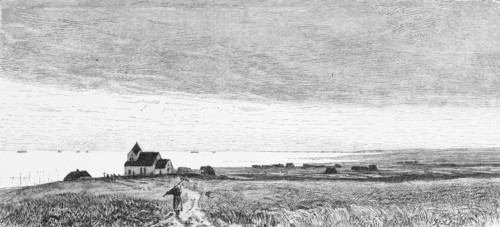 View of the Halligen, North Frisia, North Sea, Schleswig-Holstein, Germany, horizon, church, grain,